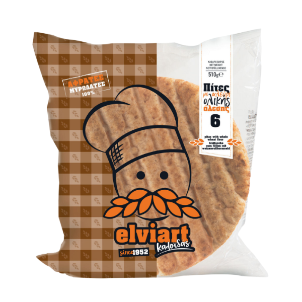 Elviart Pita Vollkorn pro 6 Stück Griechisches Pita-Gyros Traditionelles Pitabrot
