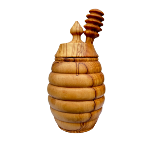 Olivenholz - Honigtopf mit Löffel groß - 14 cm